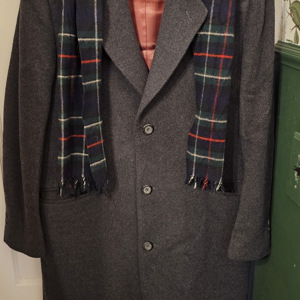 VINTAGE Cashmere Oleg Cassini Charcoal Trench Coat And Scarf